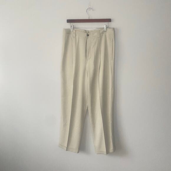 Vintage Tommy Bahama Pants Men Size 34×29 Tan 100% Silk Chino‎ Pleated Relaxed - Picture 1 of 6